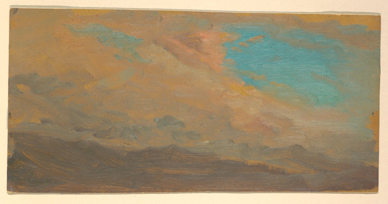 Rajz, Felhős égbolt a hegyek felett; hátoldalon: Egy emlékmű magassága, 1865. július alkotó: Frederic Edwin Church