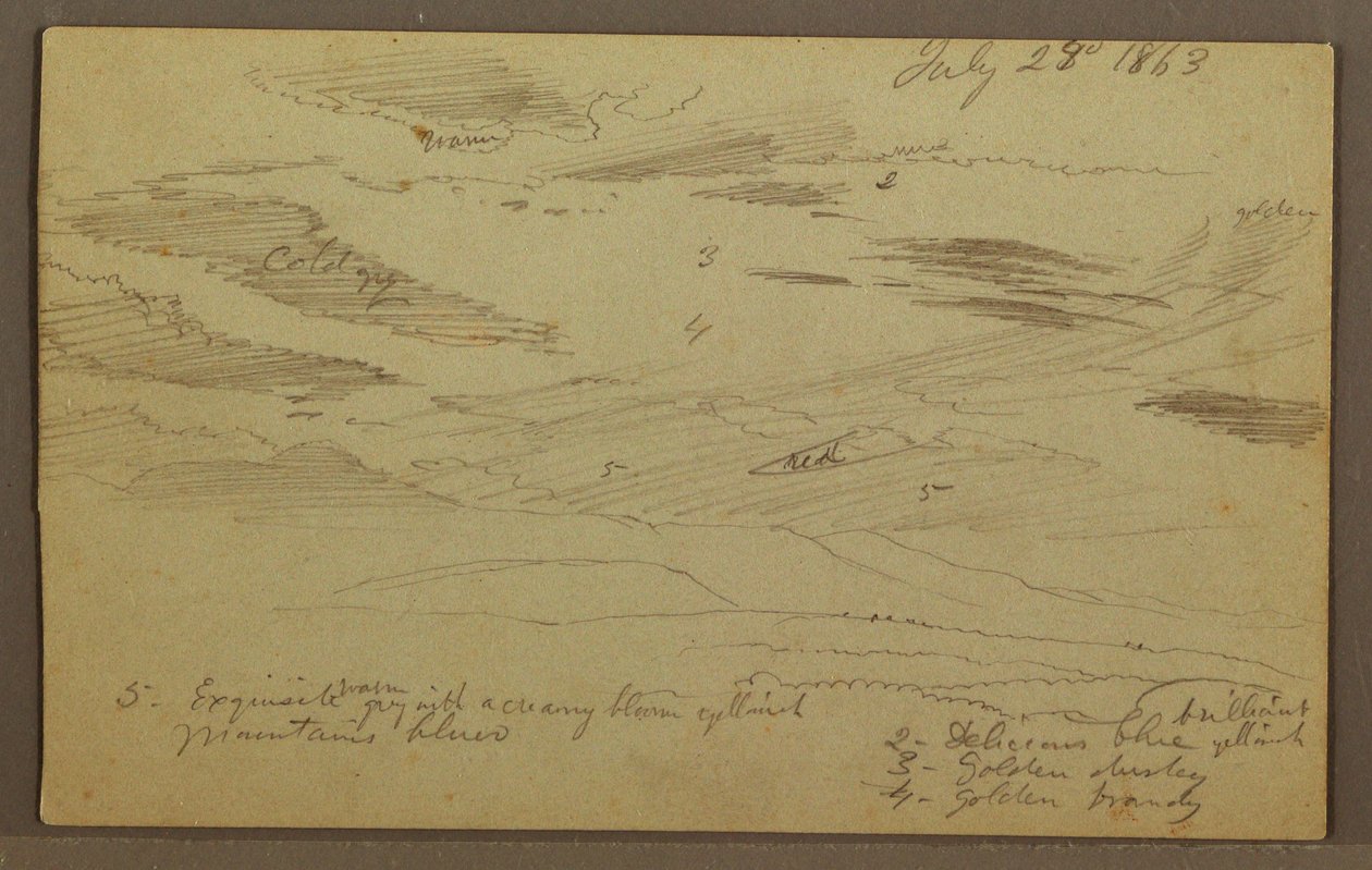 Rajz, Felhős égbolt a völgy felett, 1863. július alkotó: Frederic Edwin Church