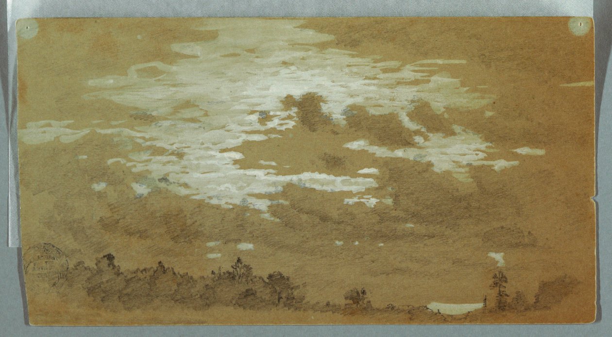 Rajz, Felhős égbolt egy erdős hegygerinc felett, Niagara, valószínűleg 1858 alkotó: Frederic Edwin Church