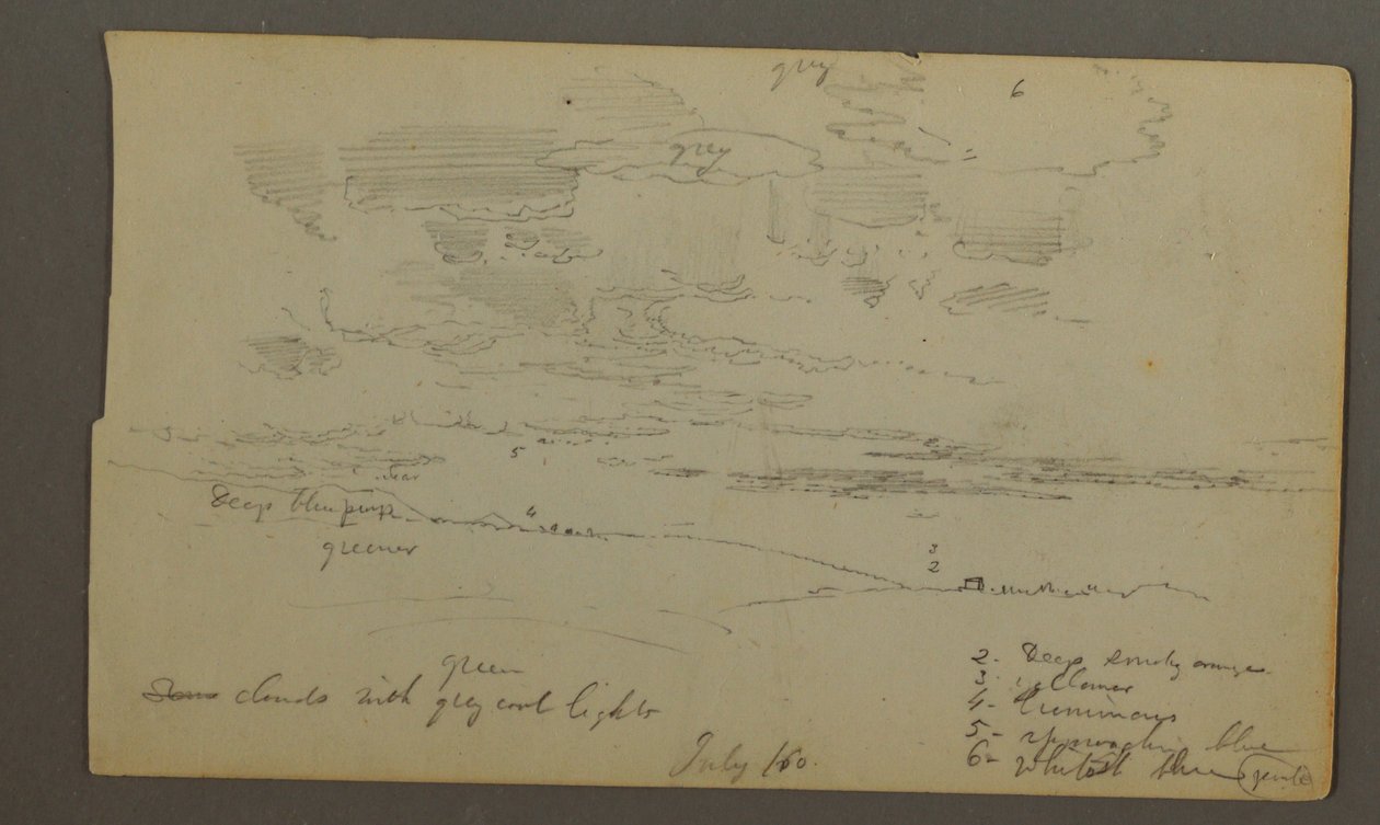 Rajz, Felhős égbolt hegygerincek felett (Maine), 1860 alkotó: Frederic Edwin Church