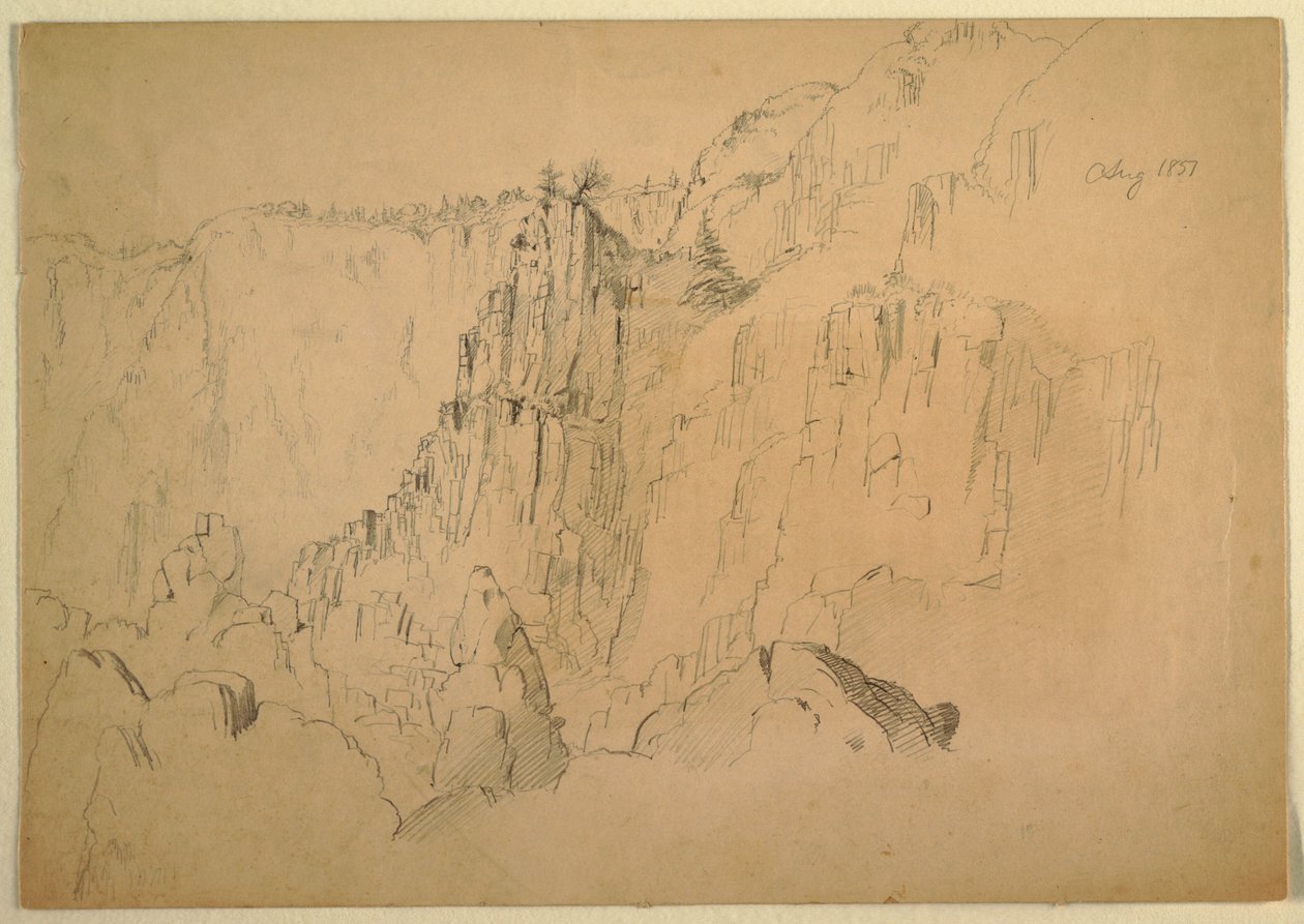 Rajz, Part meredek sziklákkal, 1885 augusztus alkotó: Frederic Edwin Church
