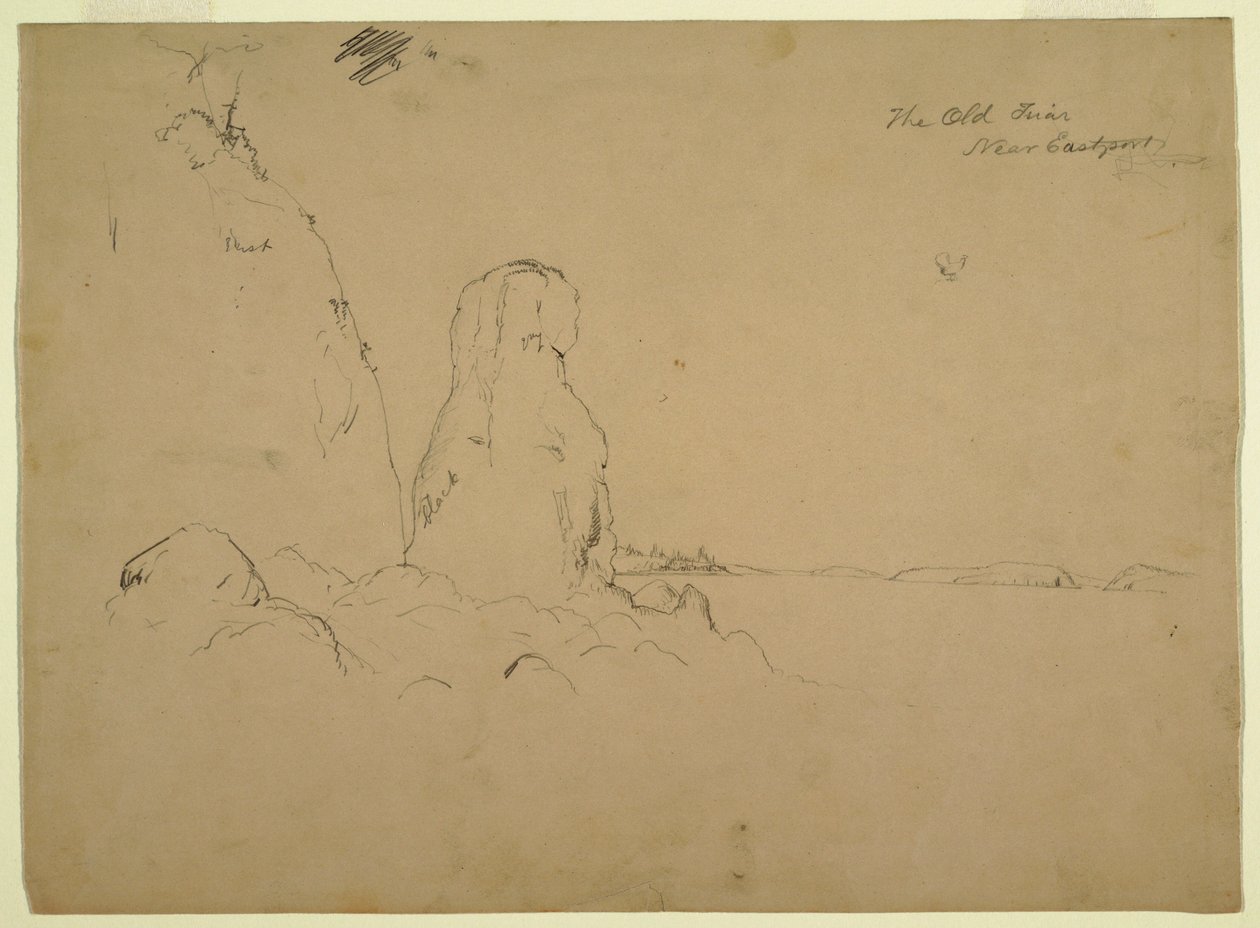 Rajz, part, "The Old Friar Neaer Eastport", 1851 körül. alkotó: Frederic Edwin Church