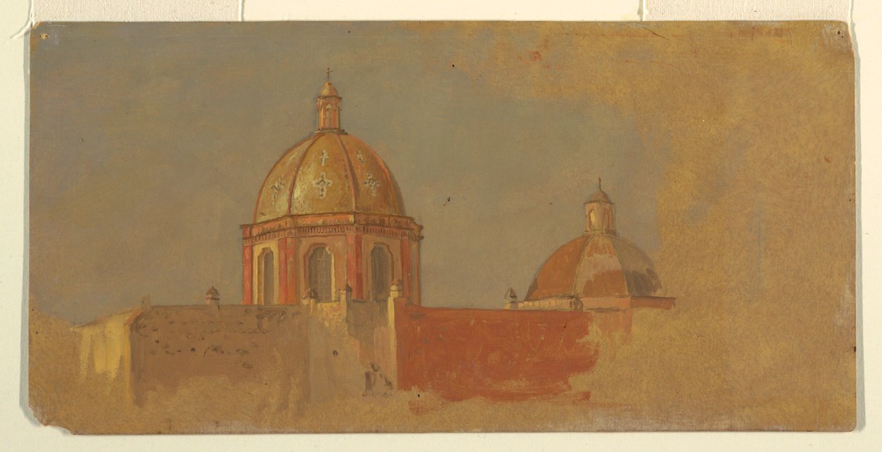 Rajz, Kolumbia vagy Ecuador, templomtetők, 1853 vagy 1857 alkotó: Frederic Edwin Church