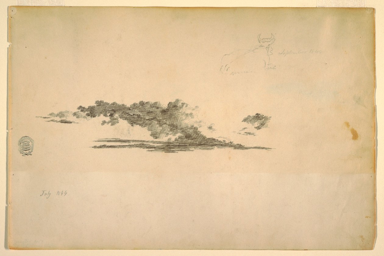 Rajz, tehén, felhők, július és szeptember 1844 alkotó: Frederic Edwin Church