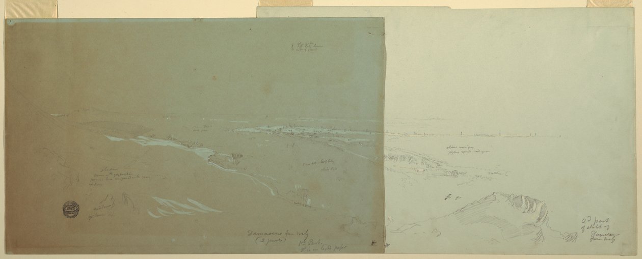 Rajz, Damaszkusz, Szíria, északnyugatról nézve, 2. rész, 1868. április vagy május alkotó: Frederic Edwin Church