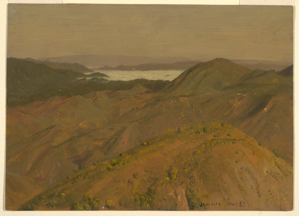 Rajz, távoli kilátás a hegycsúcsok fölött, 1865. augusztus alkotó: Frederic Edwin Church