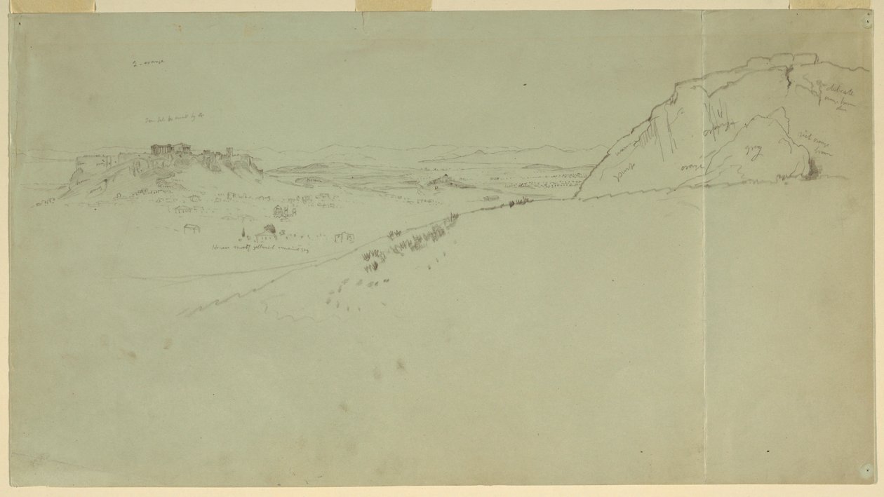 Rajz, Az Akropolisz északi oldalának távoli látképe, 1869 alkotó: Frederic Edwin Church