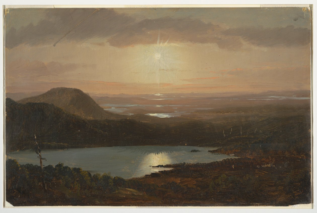 Rajz, Eagle-tó a Cadillac-hegyről nézve, Mount Desert Island, Maine, 1850-60 alkotó: Frederic Edwin Church