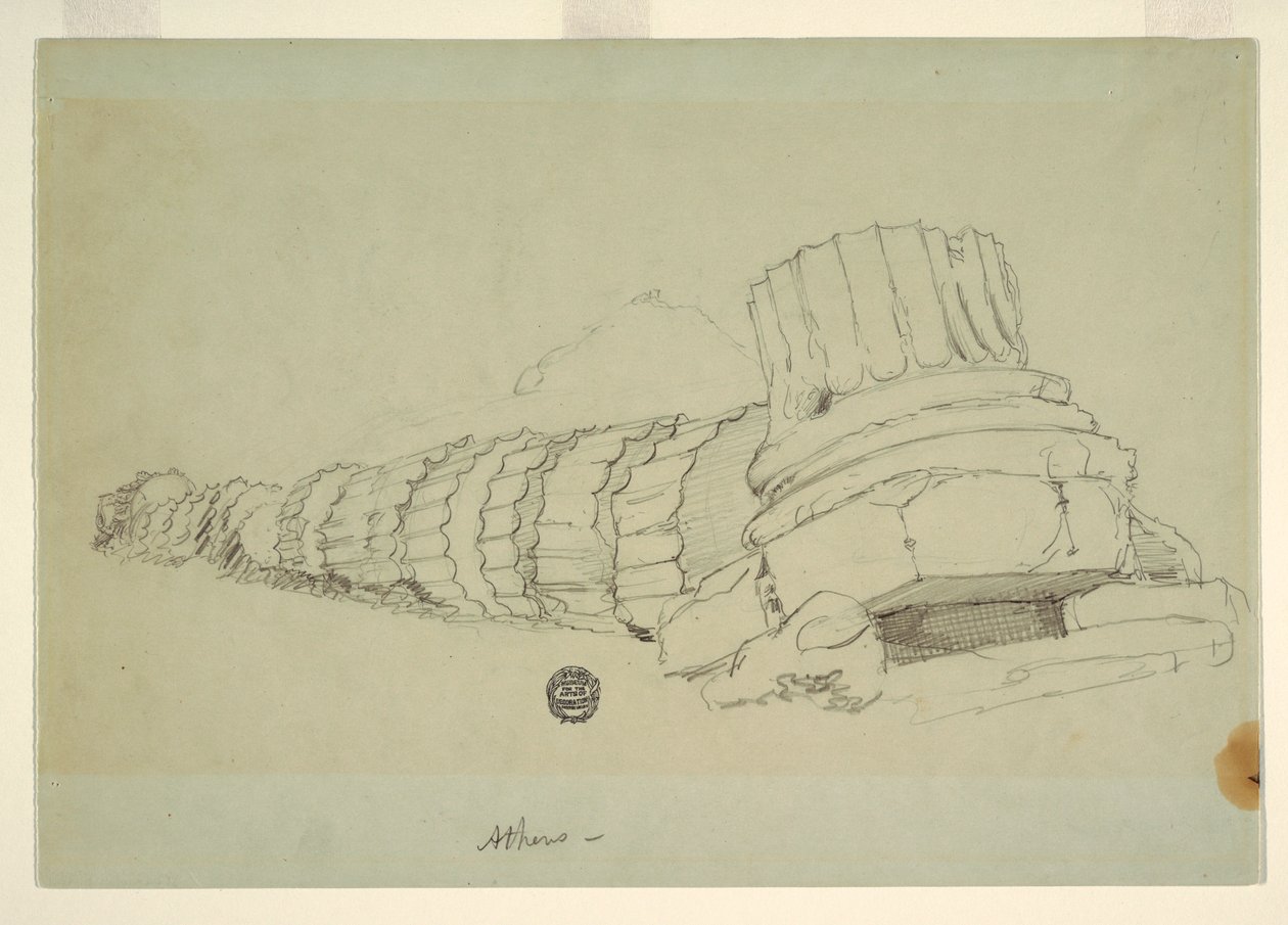 Rajz, Az olümposzi Zeusz templomának ledőlt oszlopa, Athén, 1869. április alkotó: Frederic Edwin Church