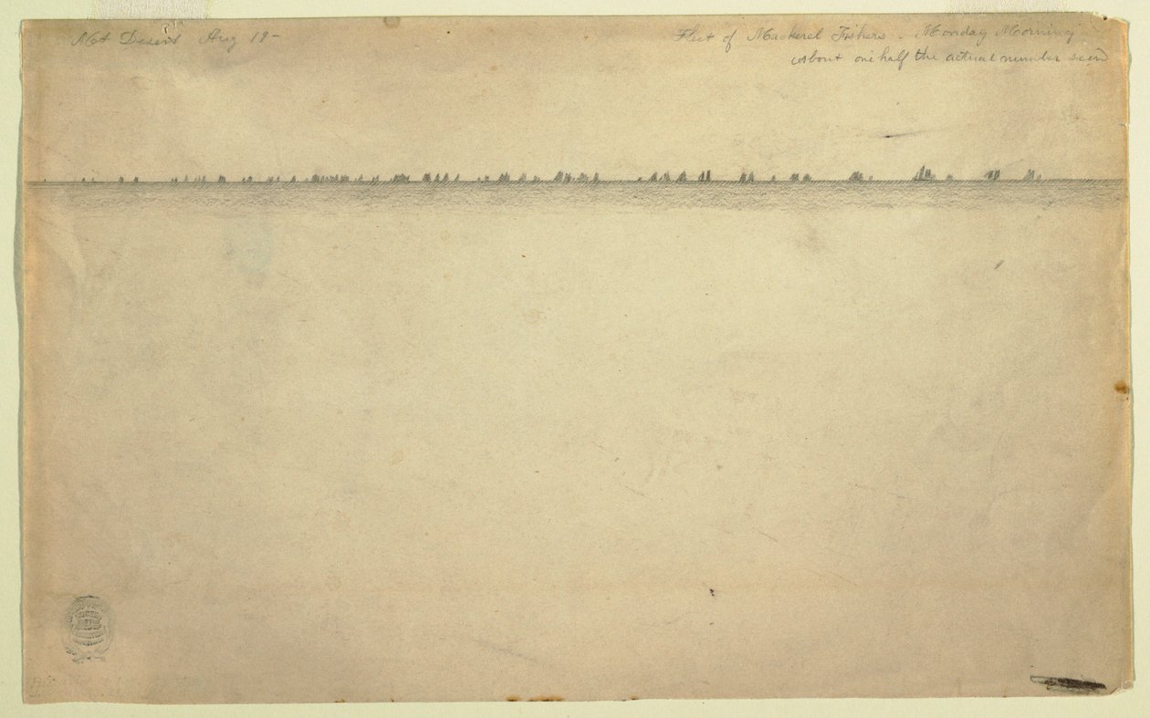Rajz, Makrélahalászok flottája, Mount Desert, Maine, 1850. augusztus 19. alkotó: Frederic Edwin Church