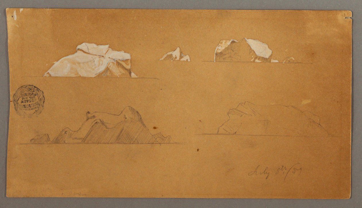 Rajz, úszó jéghegyek, 1859. július 5. alkotó: Frederic Edwin Church