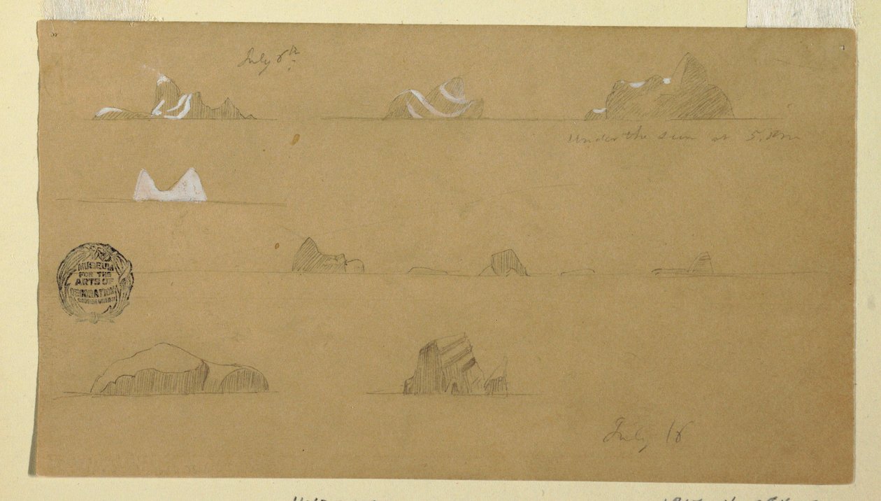 Rajz, úszó jéghegyek, 1859. július 6. és 16., július 6. alkotó: Frederic Edwin Church