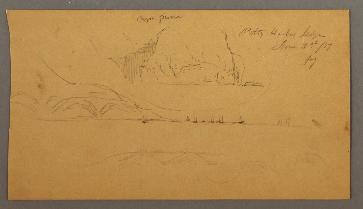 Rajz, kikötő, vitorlások, hegyek, 1859. június 21. alkotó: Frederic Edwin Church