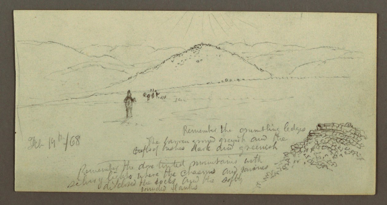 Rajz, Kőhalom, síkság és hegyek, Sun, 1868. február 19. alkotó: Frederic Edwin Church
