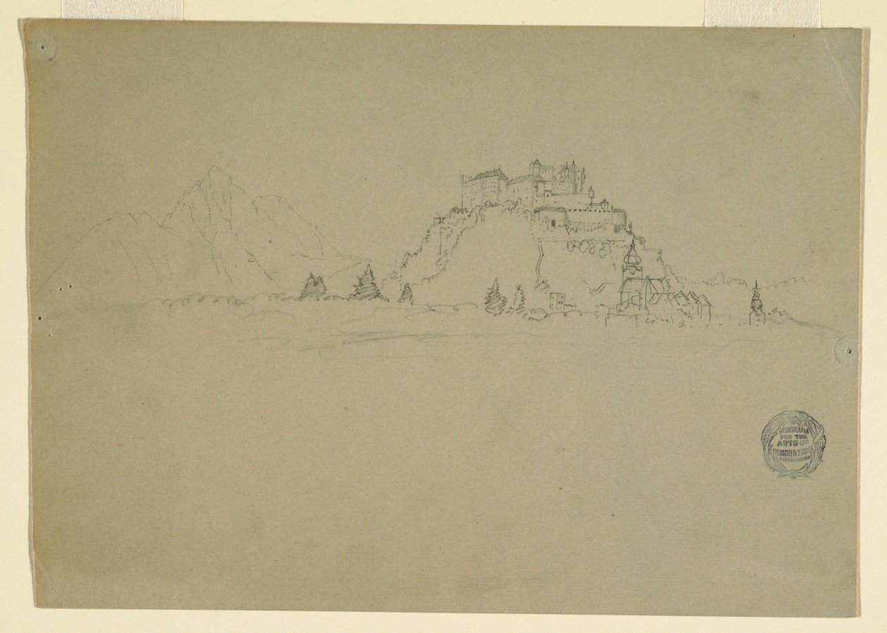 Rajz, Hehensalzburg, Ausztria (hátoldal), 1868 alkotó: Frederic Edwin Church