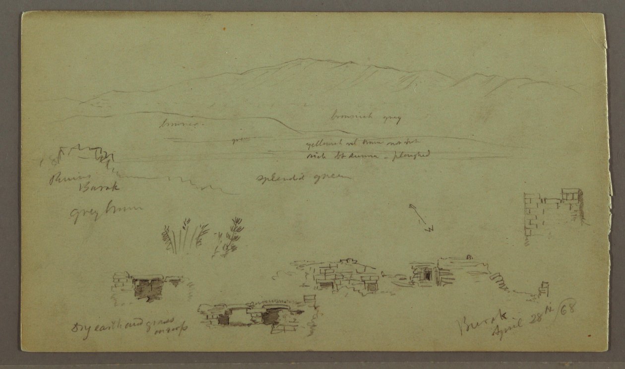 Rajz, Hill Range Across Plain, romok, 1868. április 28. alkotó: Frederic Edwin Church