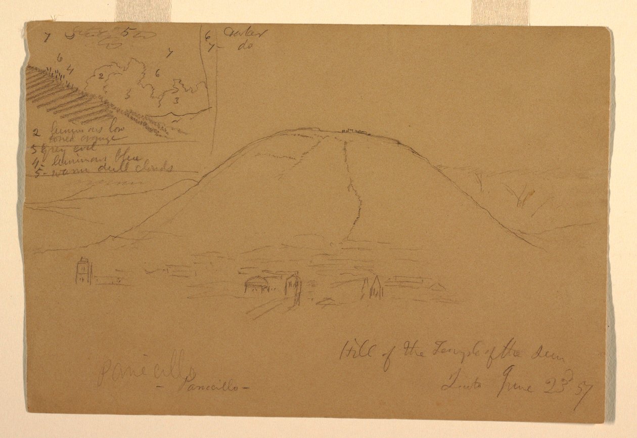 Rajz, A Nap templomának dombja, Quito, Ecuador, 1857. június 23. alkotó: Frederic Edwin Church