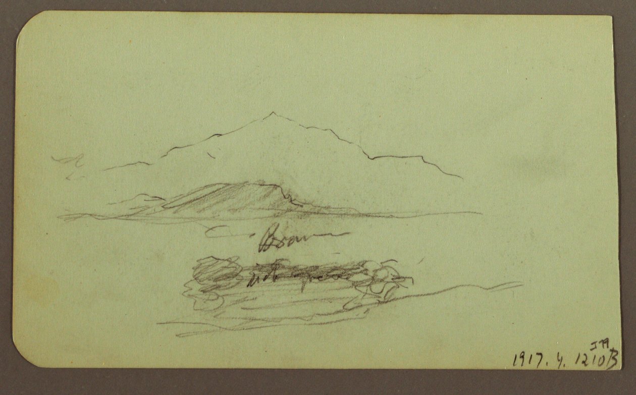 Rajz, dombok, szarvasmarha; hátoldal: tájkép, 1883 alkotó: Frederic Edwin Church