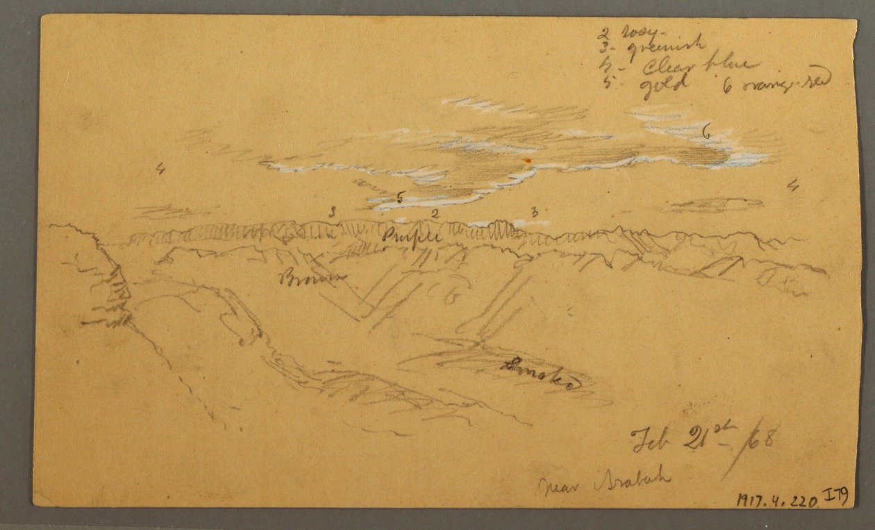 Rajz, Hillside, 1869 február  alkotó: Frederic Edwin Church