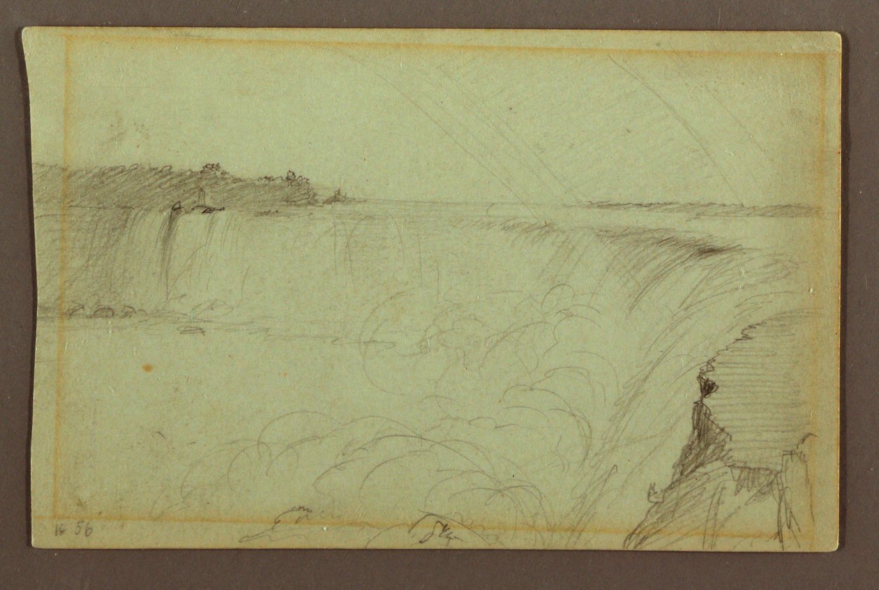 Rajz, Patkó-vízesés dupla szivárvánnyal, Niagara folyó, Kanada, 1856 alkotó: Frederic Edwin Church