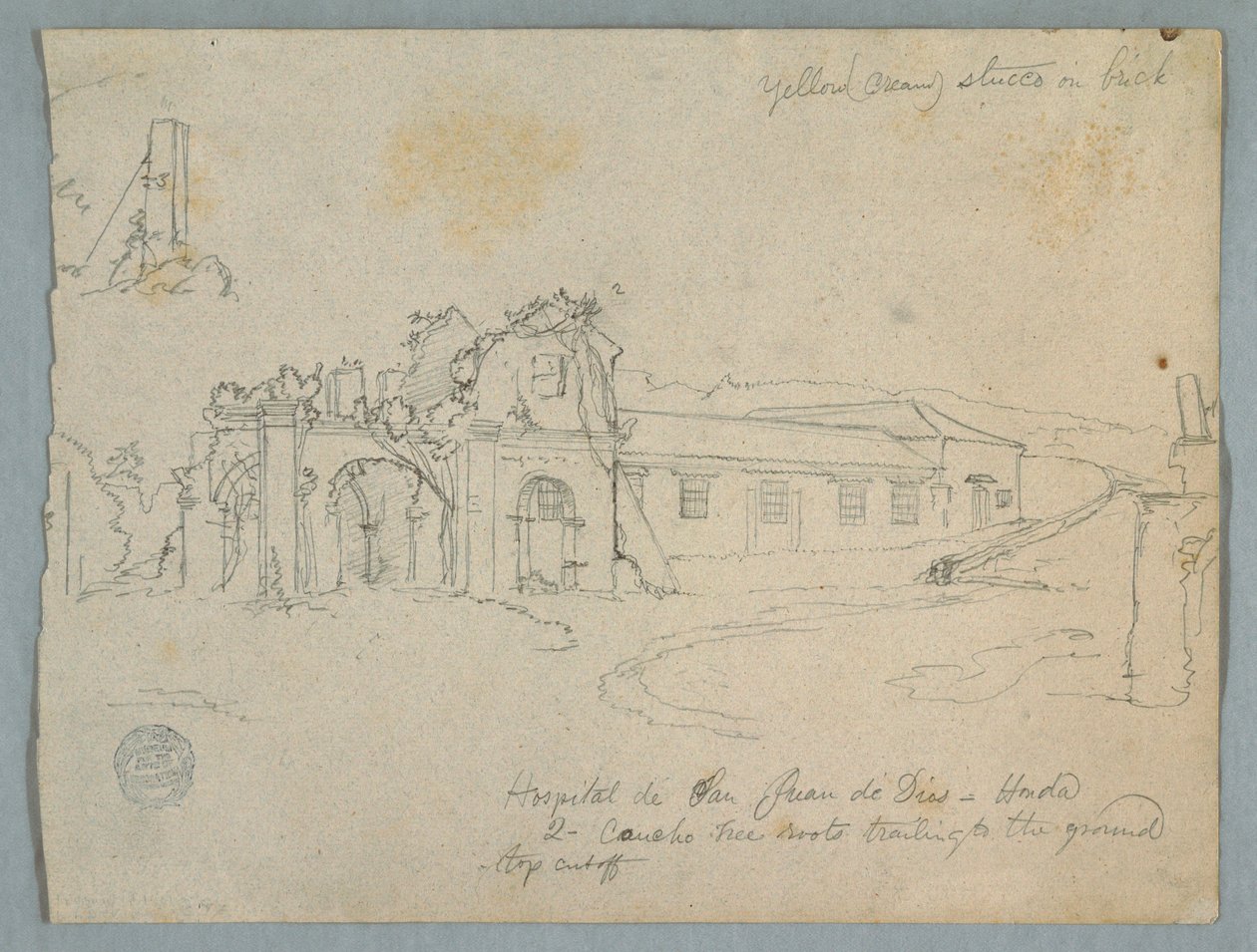 Rajz, Hospital de San Juan de Dios, Honda, Kolumbia, 1853 alkotó: Frederic Edwin Church