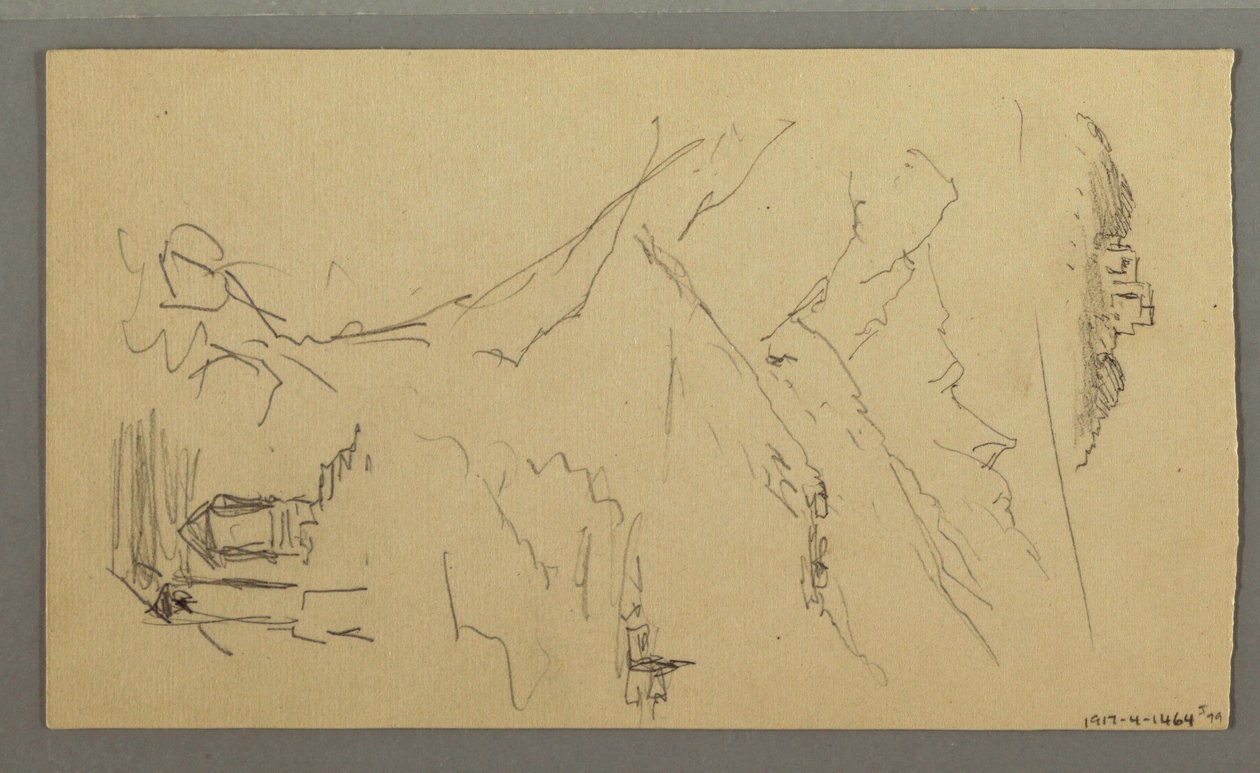 Rajz, ház, híd, kastély, háztetők, 1868. augusztus alkotó: Frederic Edwin Church