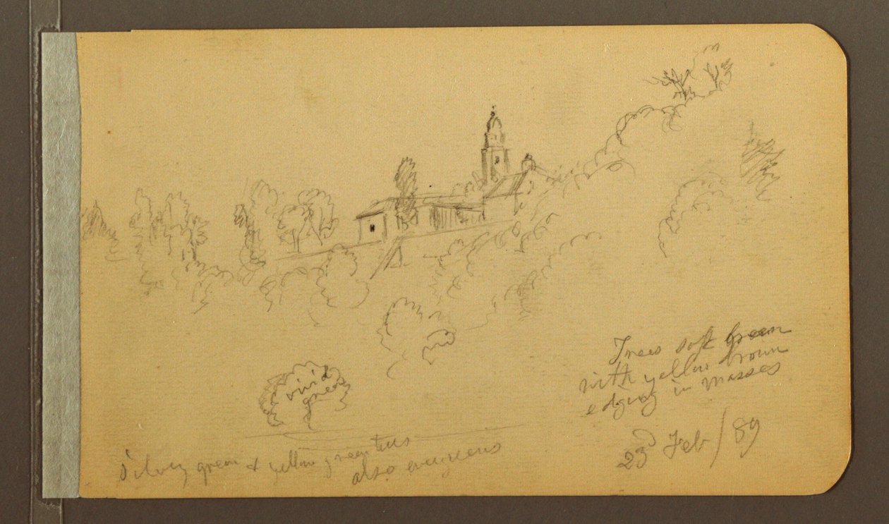 Rajz, házak, meredek, 1889. február 23. alkotó: Frederic Edwin Church