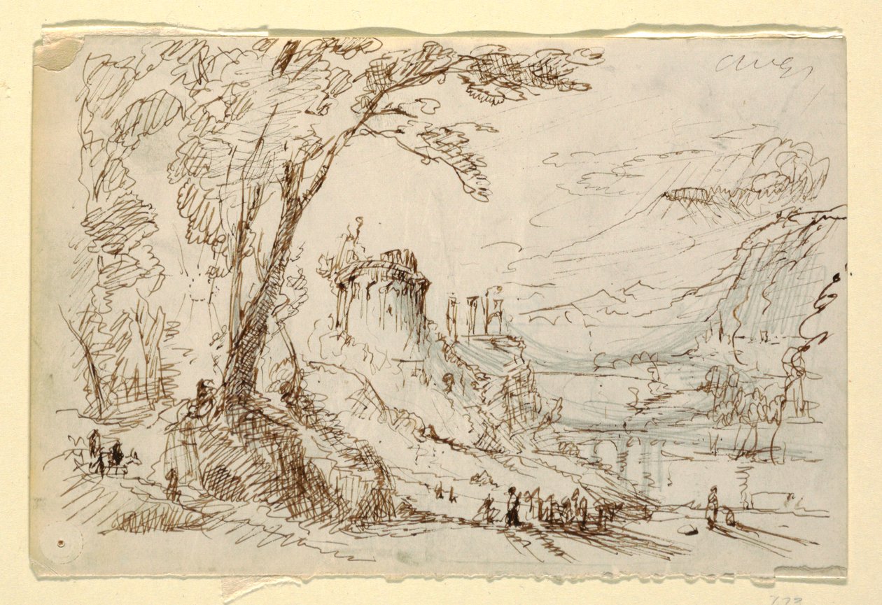 Rajz, Képzeletbeli tájkép klasszikus romokkal, 1845 körül. alkotó: Frederic Edwin Church