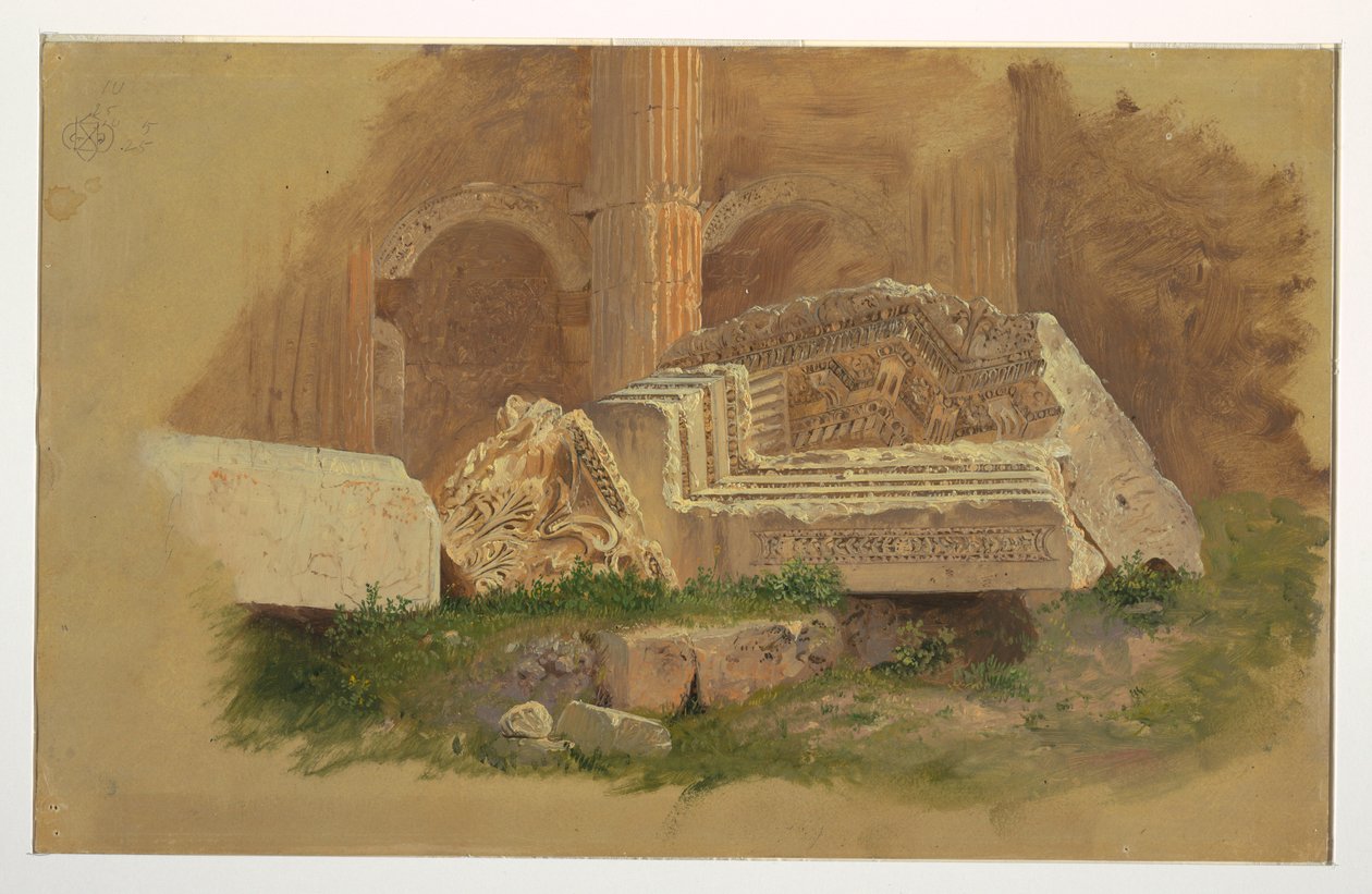 Rajz, Bacchus templomának belseje, Baalbek, 1868. május alkotó: Frederic Edwin Church