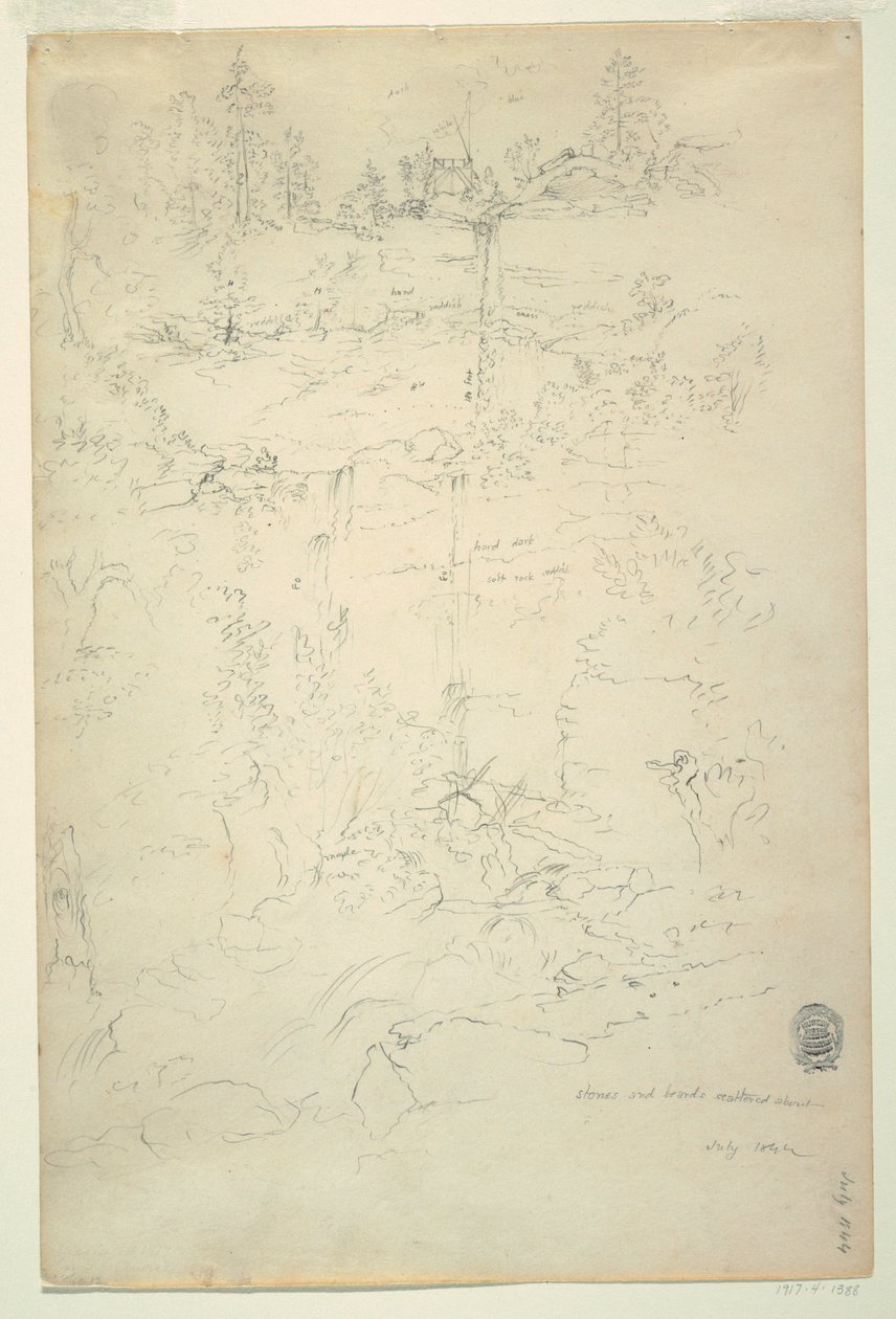 Rajz, Kaaterskill-vízesés, Catskill-hegység, New York, 1844. július alkotó: Frederic Edwin Church