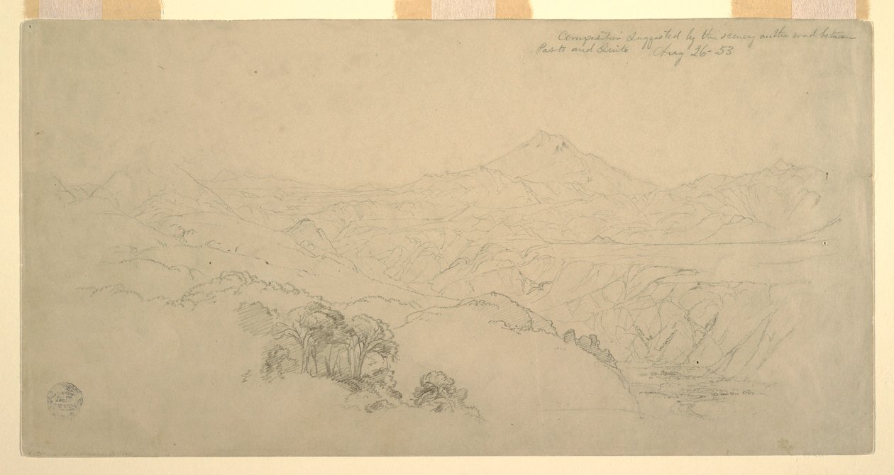 Rajz, Tájképkompozíció: A kolumbiai Paso és az ecuadori Quito közötti út tájképei alapján. 1853. augusztus 26. alkotó: Frederic Edwin Church