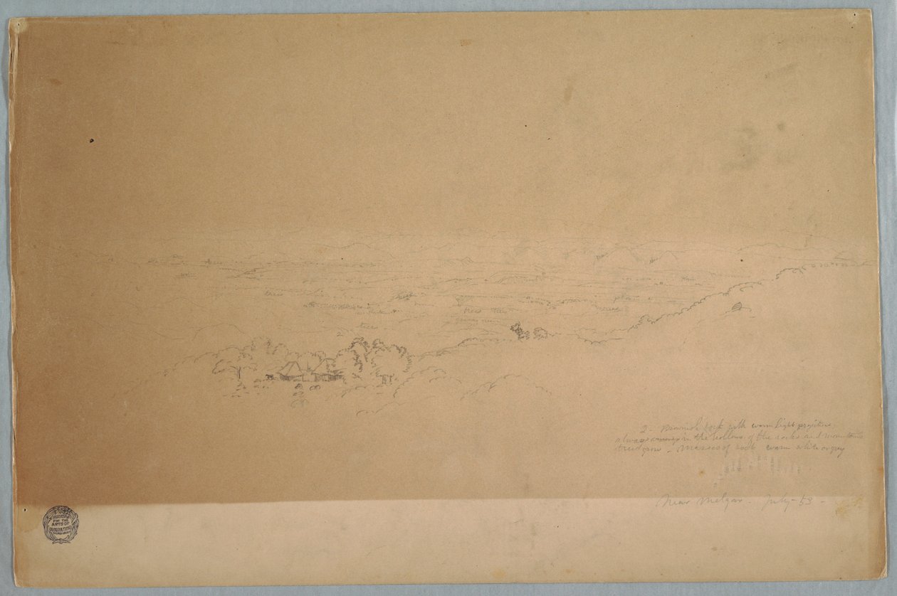 Rajz, Tájkép Melgar közelében, Kolumbia, 1853 július alkotó: Frederic Edwin Church