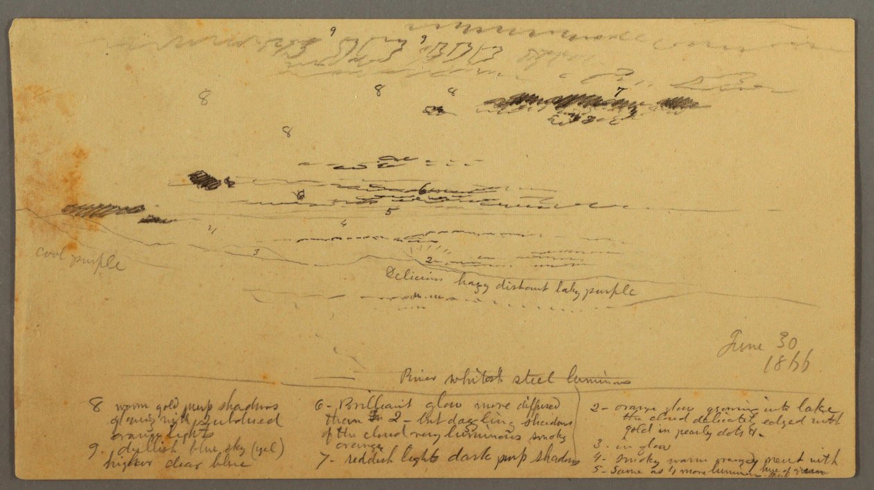 Rajz, Tájképvázlat, Hudson-völgy, New York, 1866. június 30. alkotó: Frederic Edwin Church