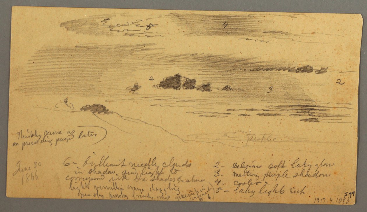 Rajz, Tájképvázlat, Hudson-völgy, New York, 1866. június 30. alkotó: Frederic Edwin Church