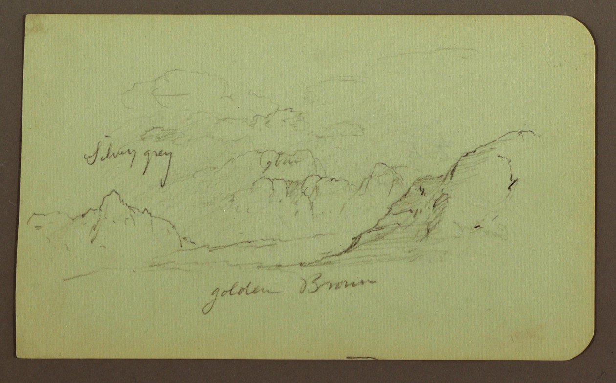 Rajz, tájkép; hátoldal: alakok, templom, 1883 alkotó: Frederic Edwin Church