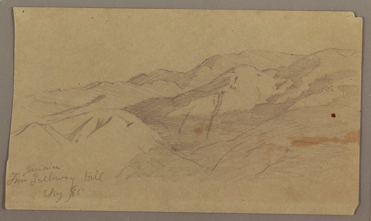 Rajz, Tájkép a Galleway Hill farmról, Jamaica, Nyugat-India, 1865. augusztus alkotó: Frederic Edwin Church