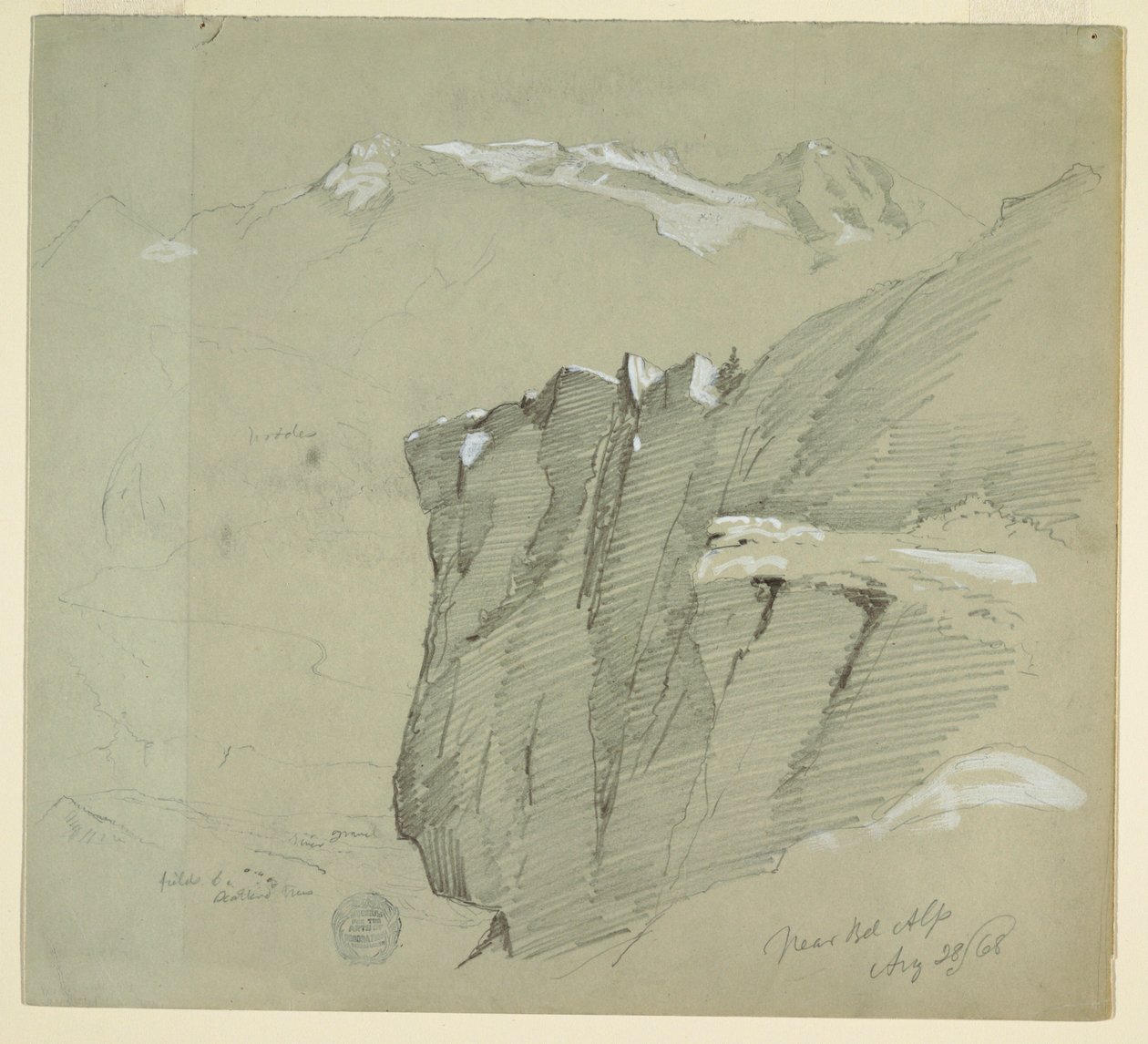 Rajz, Tájkép a Berni-Alpokban, 1868. augusztus 28. alkotó: Frederic Edwin Church