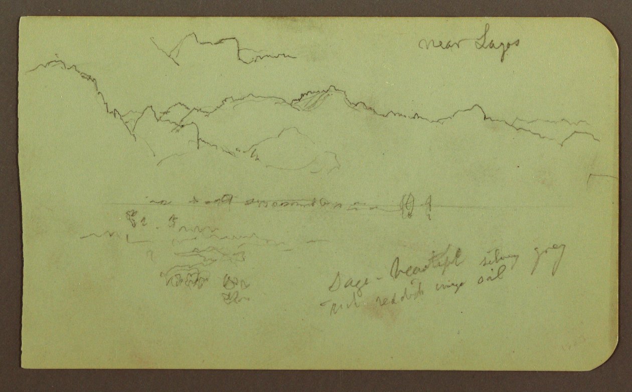 Rajz, Tájkép "Lagos közelében"; hátoldal: Tájkép, 1883 alkotó: Frederic Edwin Church