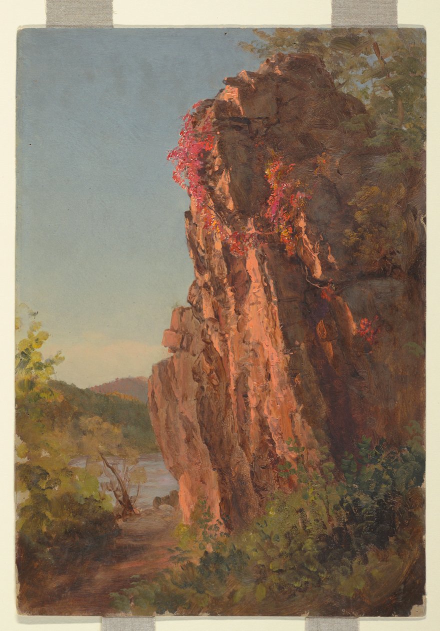 Rajz, Tájkép nagy sziklával, valószínűleg Észak-Karolina, 1865-70 alkotó: Frederic Edwin Church
