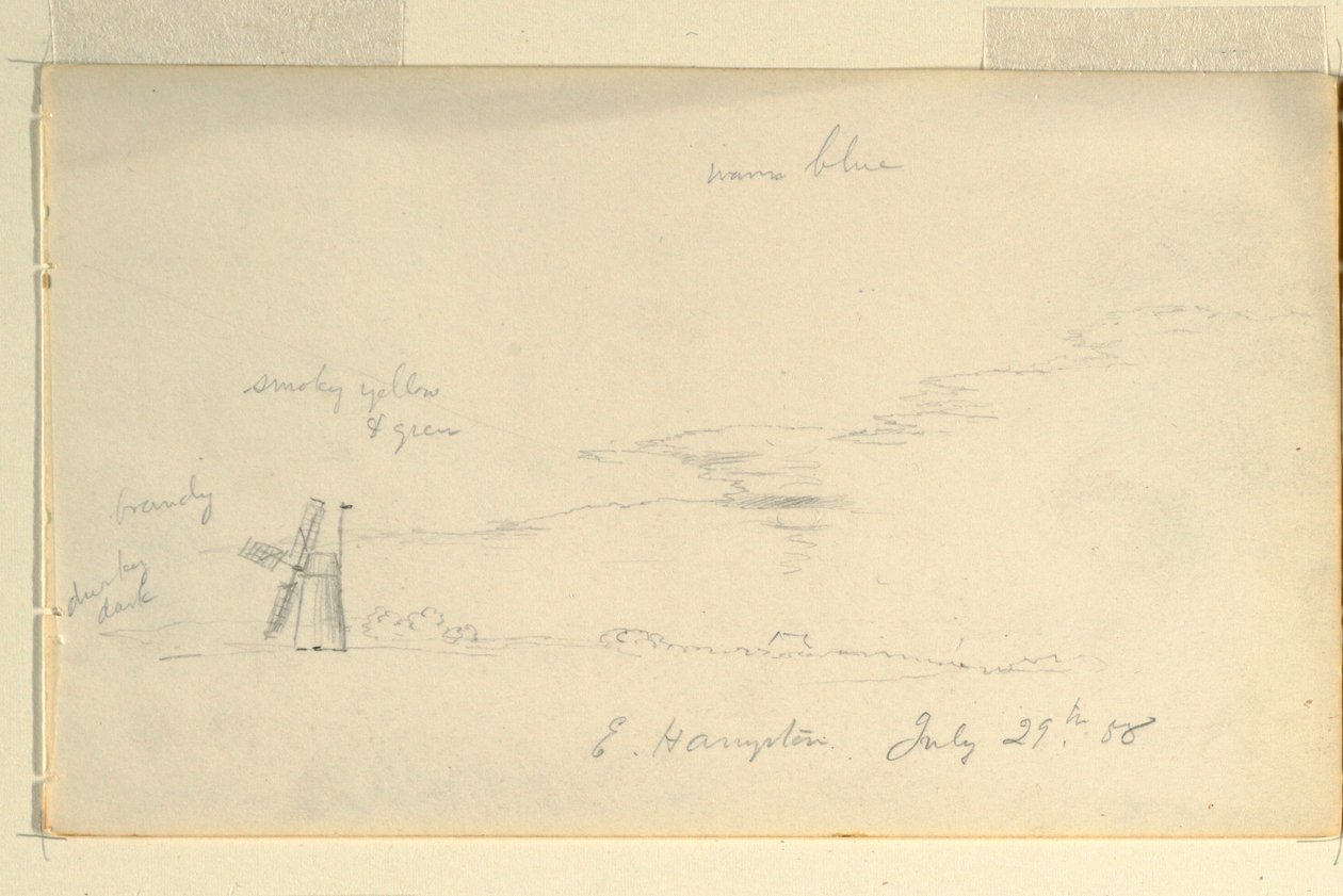 Rajz, Tájkép szélmalommal, 1858. július 29. alkotó: Frederic Edwin Church