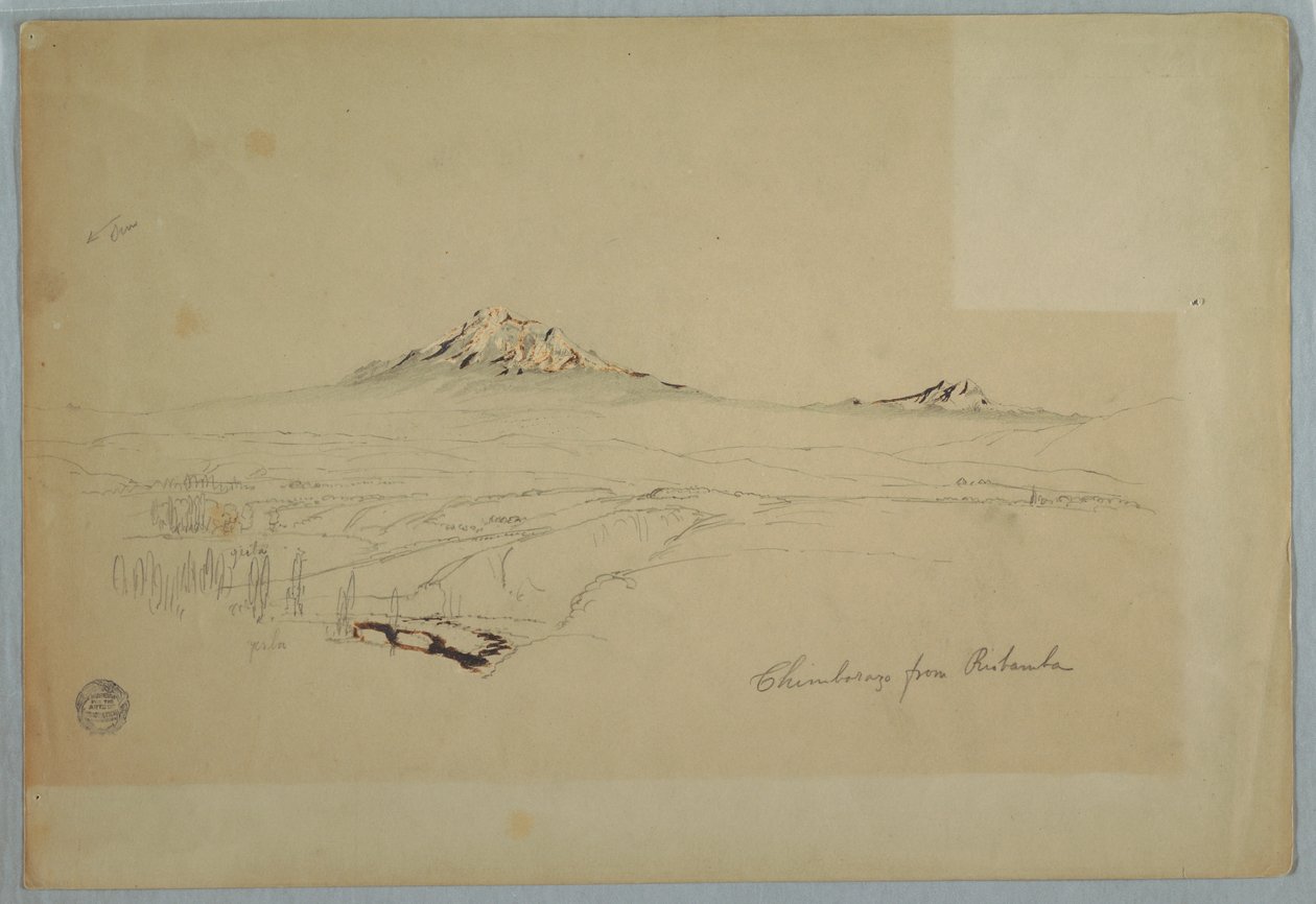 Rajz, Chimborazo hegy, kilátás Riobambából, Ecuador, 1857. július alkotó: Frederic Edwin Church