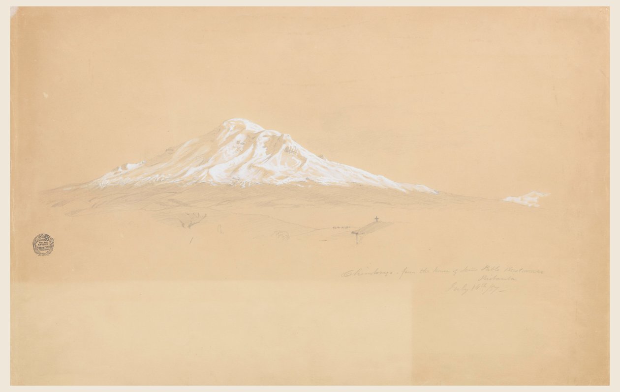 Rajz, Chimborazo hegy az idősebb Pablo Bustamante házából, Riobamba, Ecuador, 1857. július 14. alkotó: Frederic Edwin Church