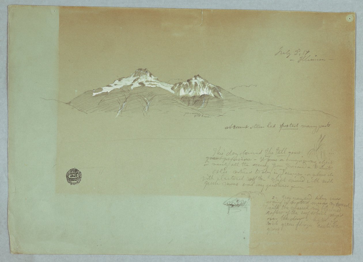 Rajz, Iliniza hegy, Ecuador, 1857. július 3. alkotó: Frederic Edwin Church