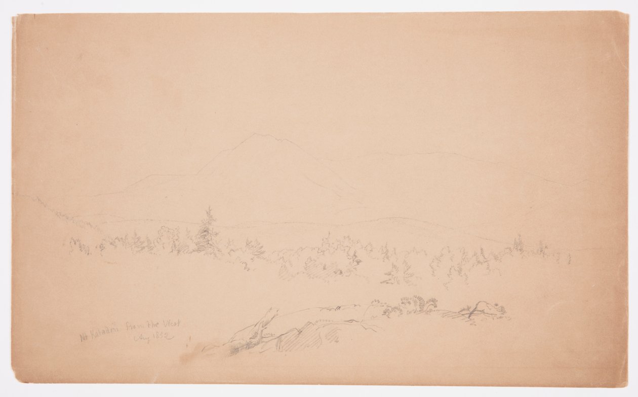 Rajz, "Mount Katahdin nyugatról" [Nyugatról a Katahdin hegy felé nézve], 1852. augusztus alkotó: Frederic Edwin Church
