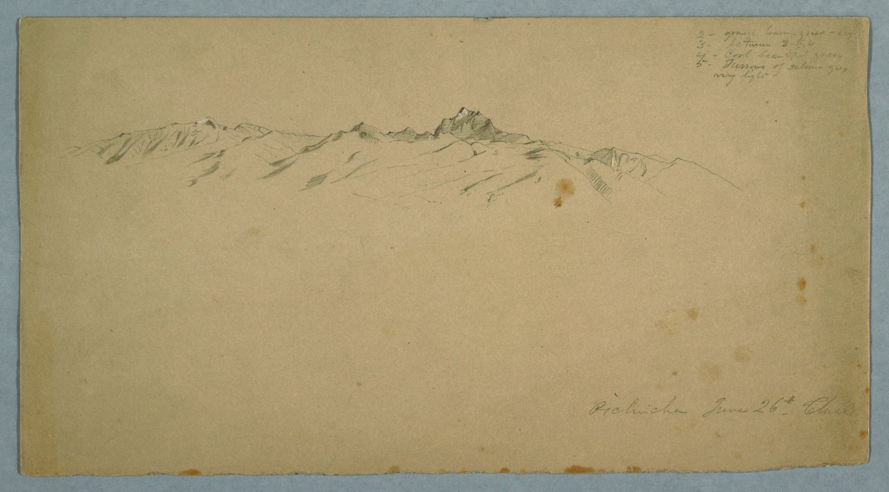 Rajz, Pichincha hegy Chillo felől, Ecuador, 1857. június 26. alkotó: Frederic Edwin Church