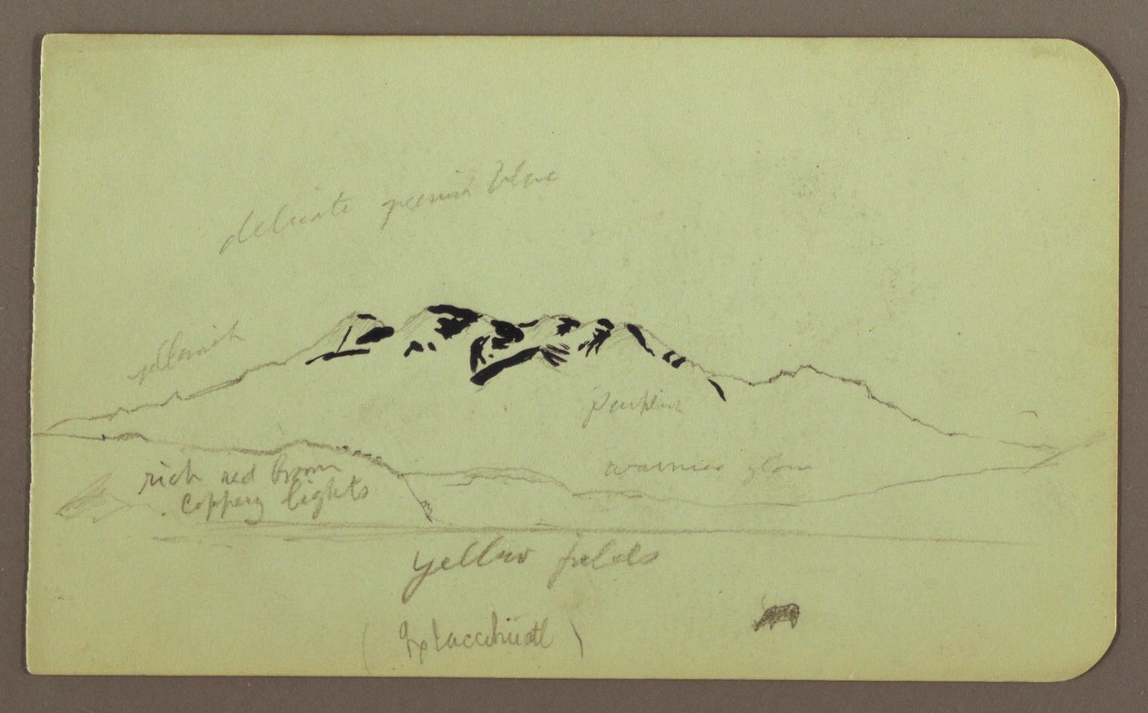 Rajz, hegyvidéki táj, "Az Itaccihuatl"; hátoldalon: Hegycsúcsok, 1883 alkotó: Frederic Edwin Church