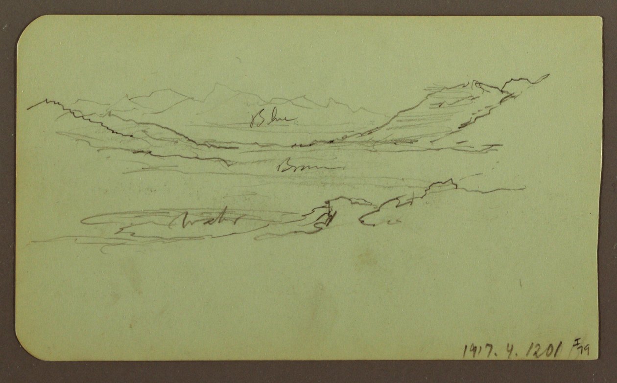 Rajz, hegyvidéki táj; hátoldal: Tájkép, 1883 alkotó: Frederic Edwin Church