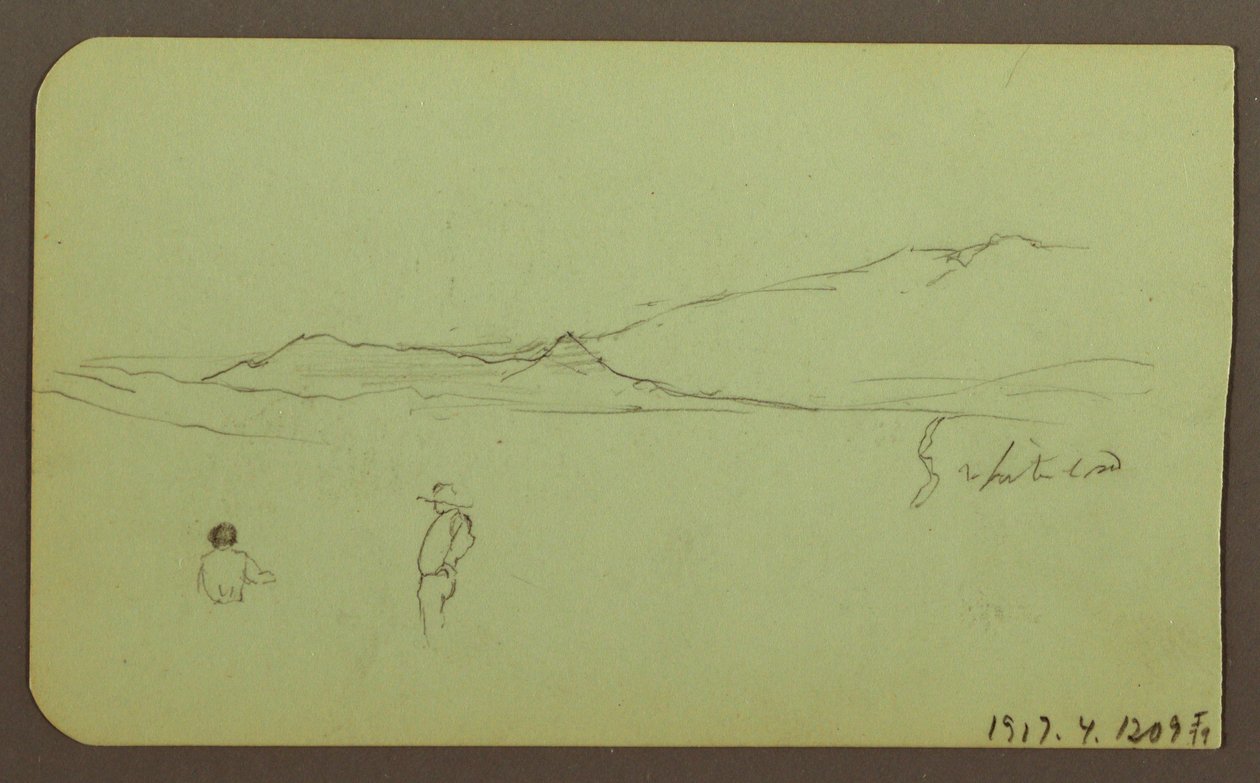 Rajz, hegyvidéki táj; hátoldal: hegyvidéki táj, alak, 1883 alkotó: Frederic Edwin Church