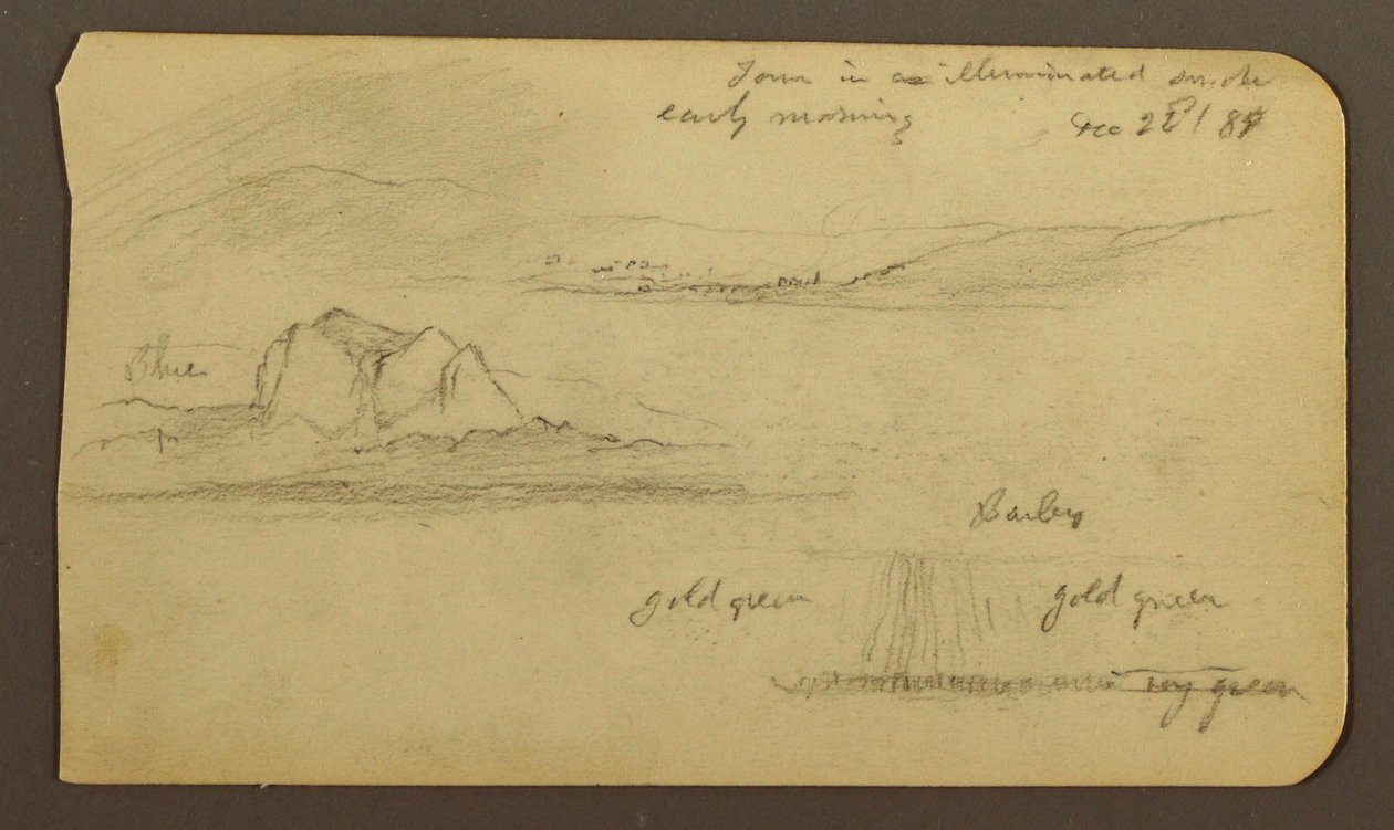 Rajz, Hegyvidéki tájak; hátoldal: Hegyoldal, Tocatecas, 1884. december 22. alkotó: Frederic Edwin Church