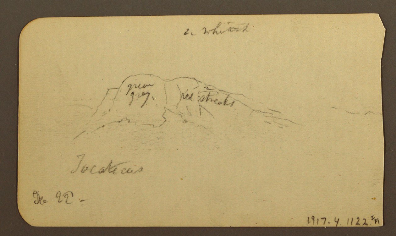 Rajz, Hegyvidéki tájak; hátoldal: Hegyoldal, Tocatecas, 1884. december 22. alkotó: Frederic Edwin Church
